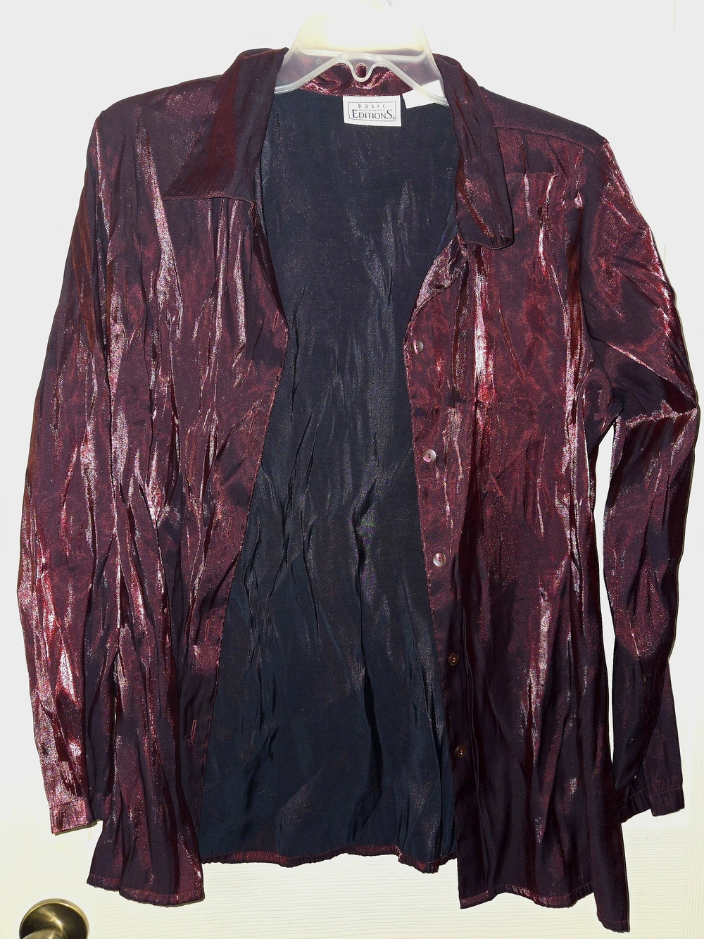 Basic Editions Shimmery Burgundy Button-Up Jacket